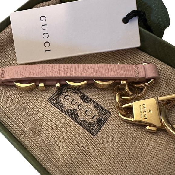 Gucci Pink and Gold Leather Logo Keyring Keychain Bag Charm - Picture 4 of 5